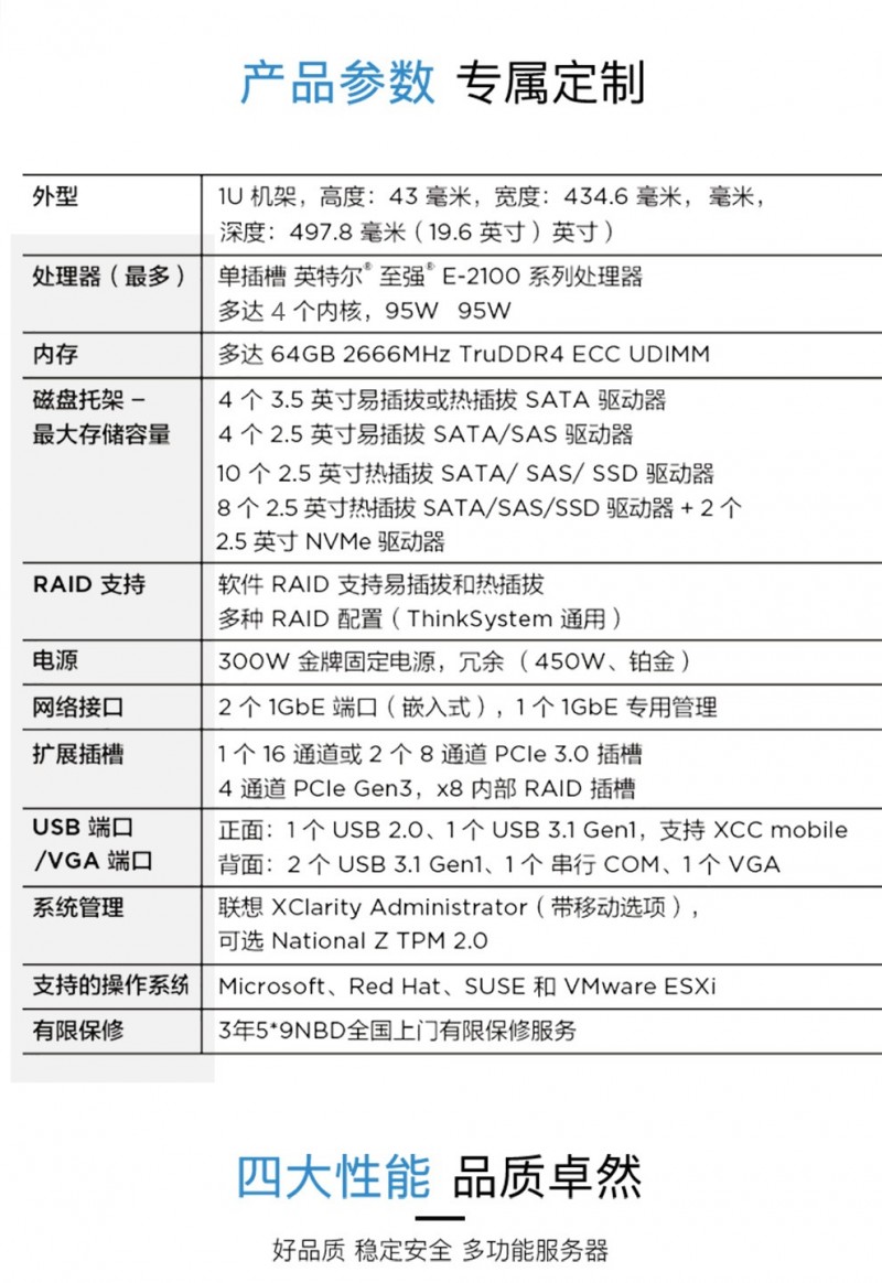 联想Lenovo服务器 SR2581U机架式存储服务器(替代X3250M6)至强E-2124 4核3.3G