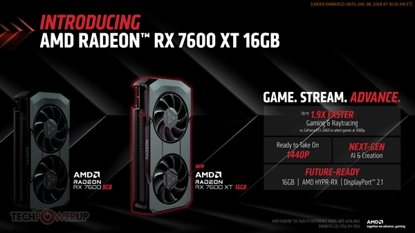 AMD RX 7600 XT正式发布：16GB大显存、无缘中国